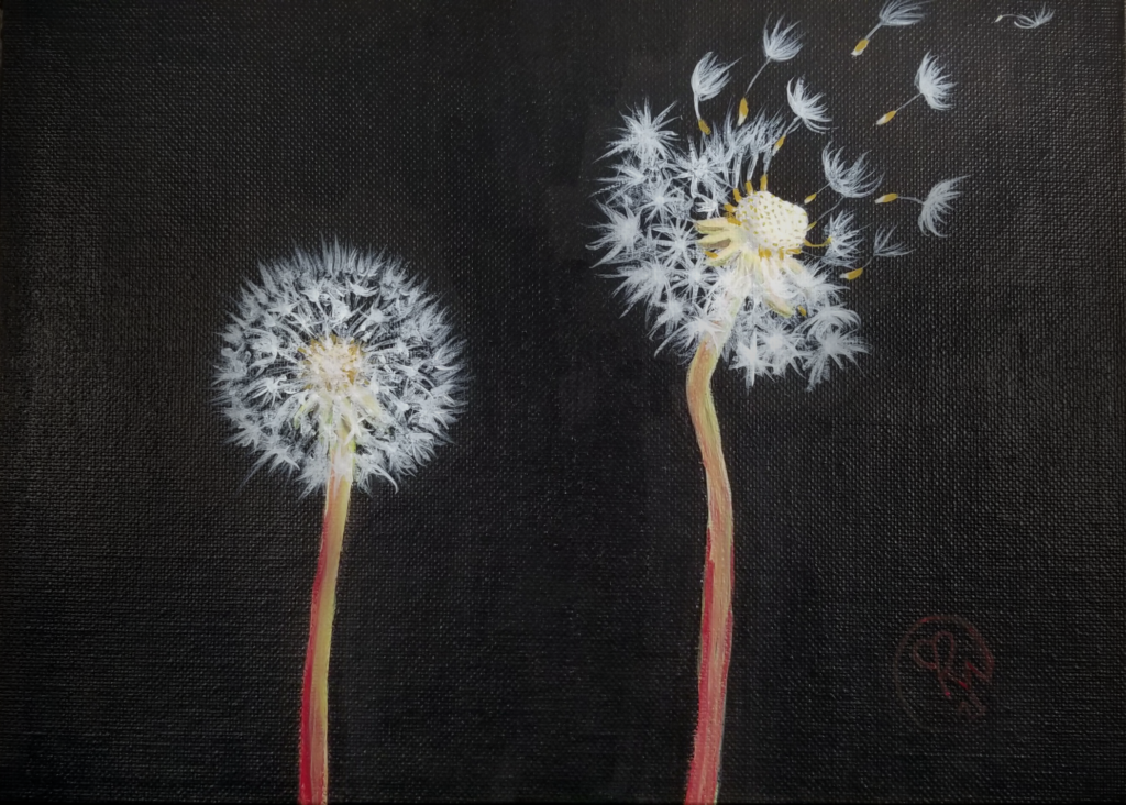 Dandelion Wish Acrylic painting on canvas board.