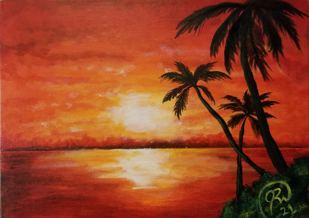 Tropical Sunset Acrylic painting on canvas board.